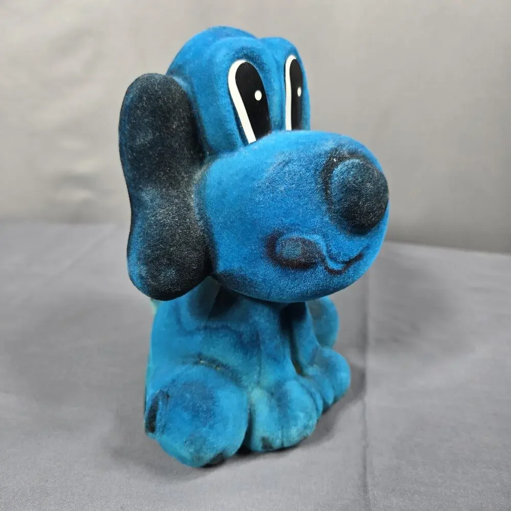 Vtg 1973 Genie Toys Inc Flocked Blue Barking Dog Coin Bank St Louis MO Puppy - Picture 3 of 10